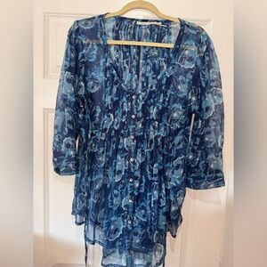 Kimchi Blue Blue Floral Sheer Tunic